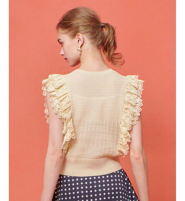 LOULOU WILLOUGHBY「【LOULOU WILLOUGHBY】レースフリルニットプルオーバー」|ニット・セーター|