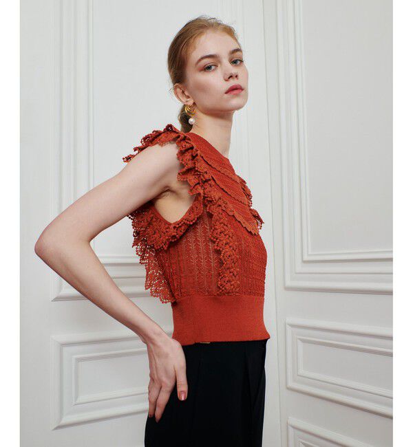 LOULOU WILLOUGHBY「【LOULOU WILLOUGHBY】レースフリルニットプルオーバー」|ニット・セーター|