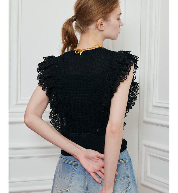 LOULOU WILLOUGHBY「【LOULOU WILLOUGHBY】レースフリルニットプルオーバー」|ニット・セーター|