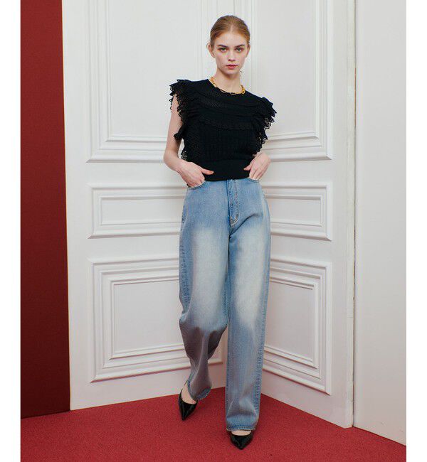 LOULOU WILLOUGHBY「【LOULOU WILLOUGHBY】レースフリルニットプルオーバー」|ニット・セーター|