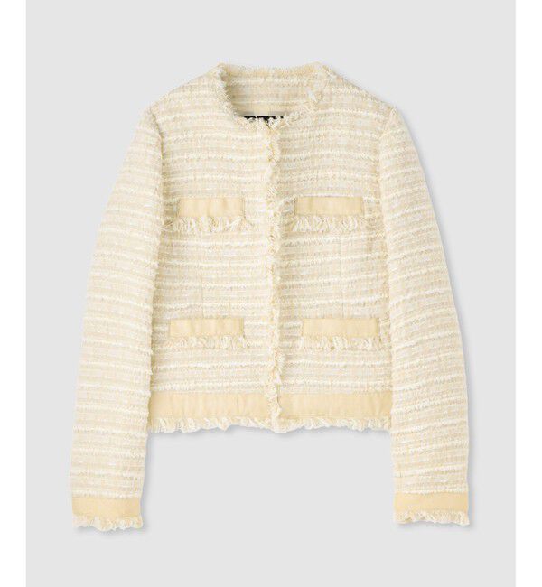 allureville「ジオリカツイードラウンドネックジャケット」|ノーカラージャケット|