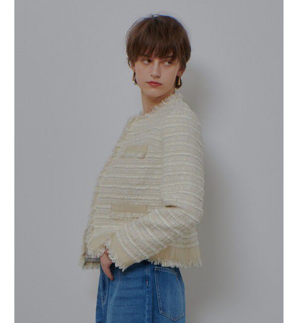 allureville「ジオリカツイードラウンドネックジャケット」|ノーカラージャケット|