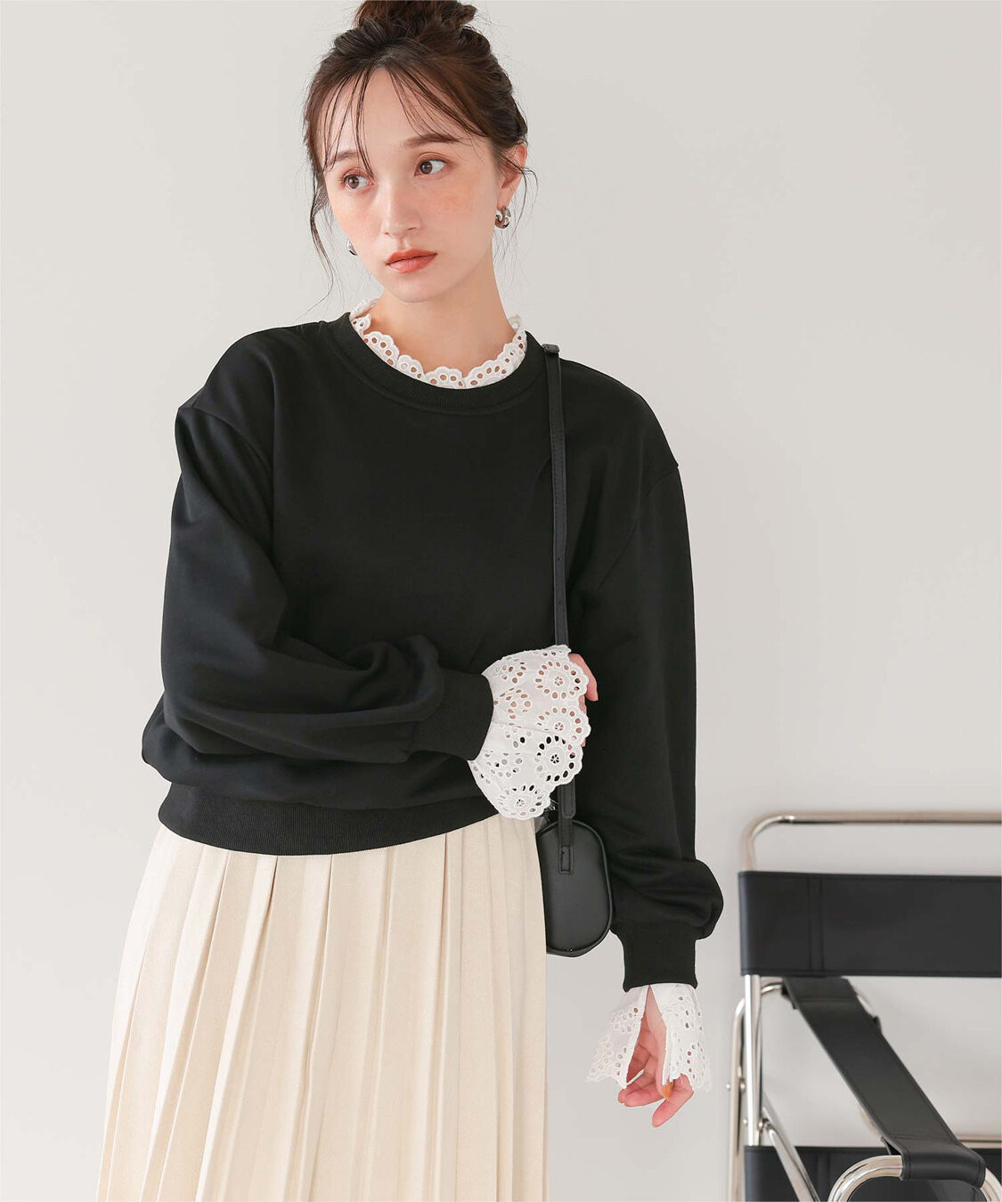 titivate「コットンレースドッキングスウェット」|スウェット・ジャージ|