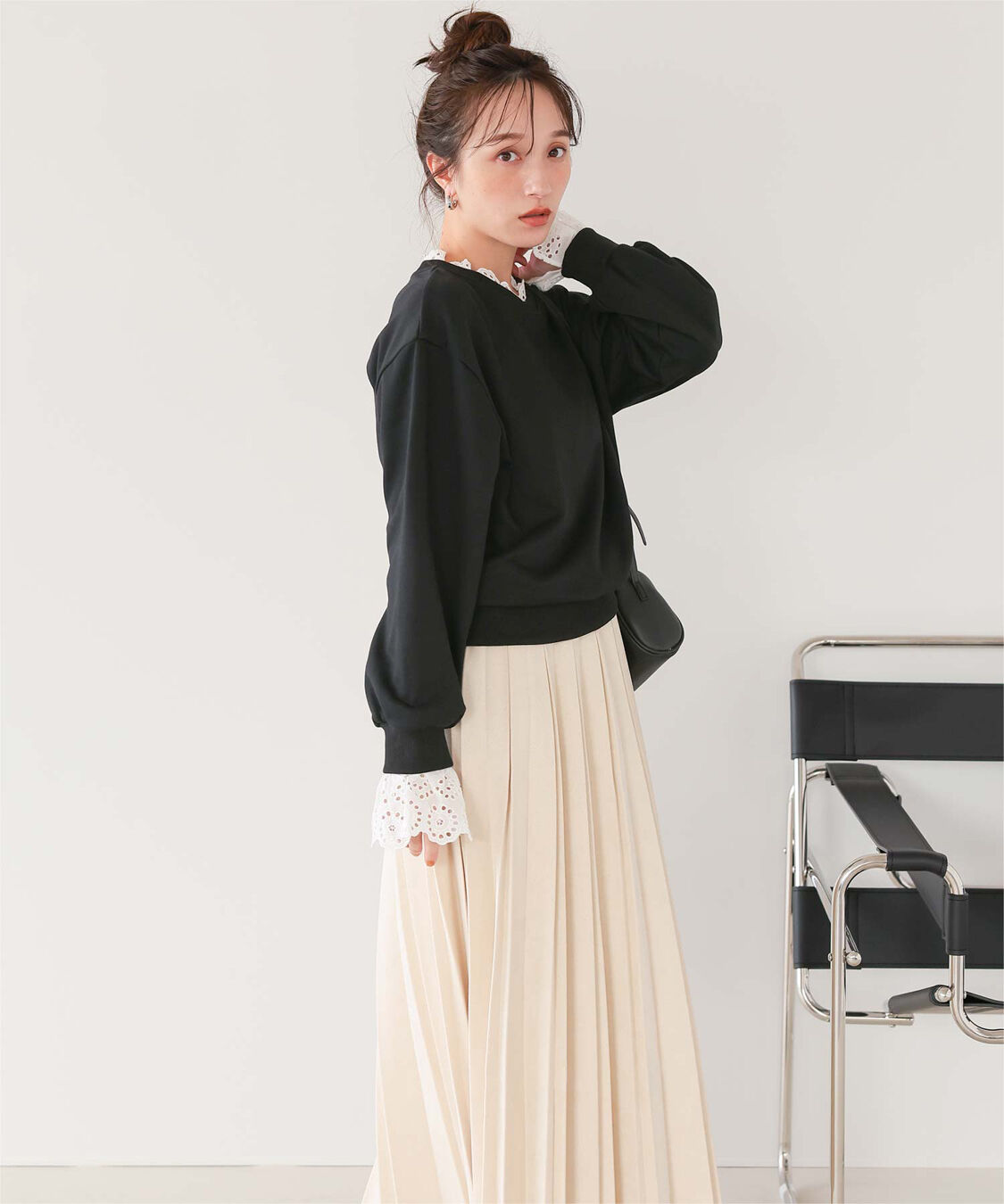 titivate「コットンレースドッキングスウェット」|スウェット・ジャージ|