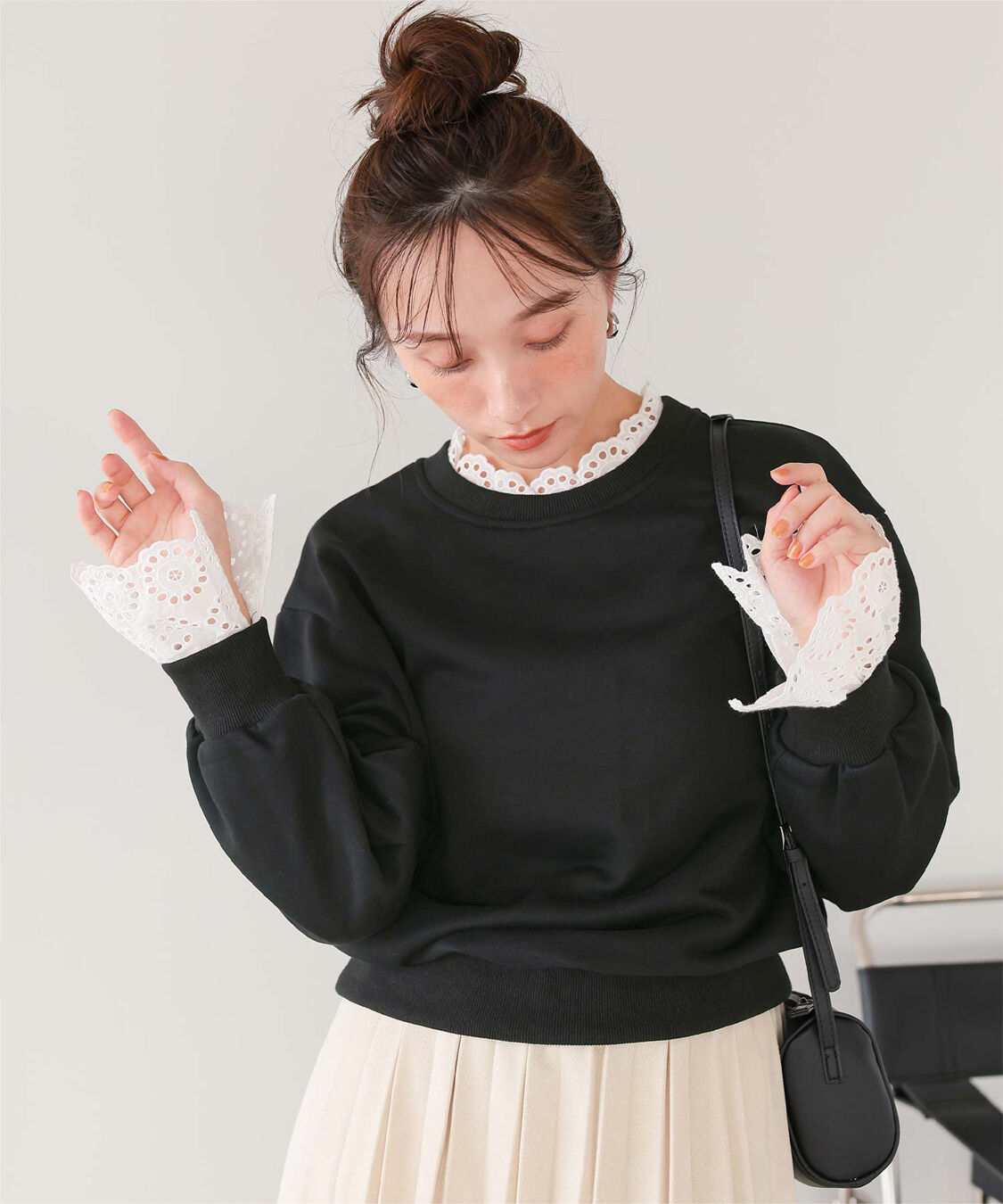 titivate「コットンレースドッキングスウェット」|スウェット・ジャージ|