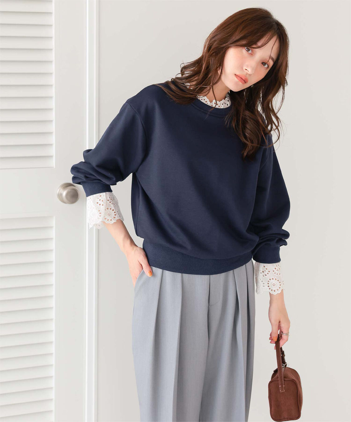 titivate「コットンレースドッキングスウェット」|スウェット・ジャージ|
