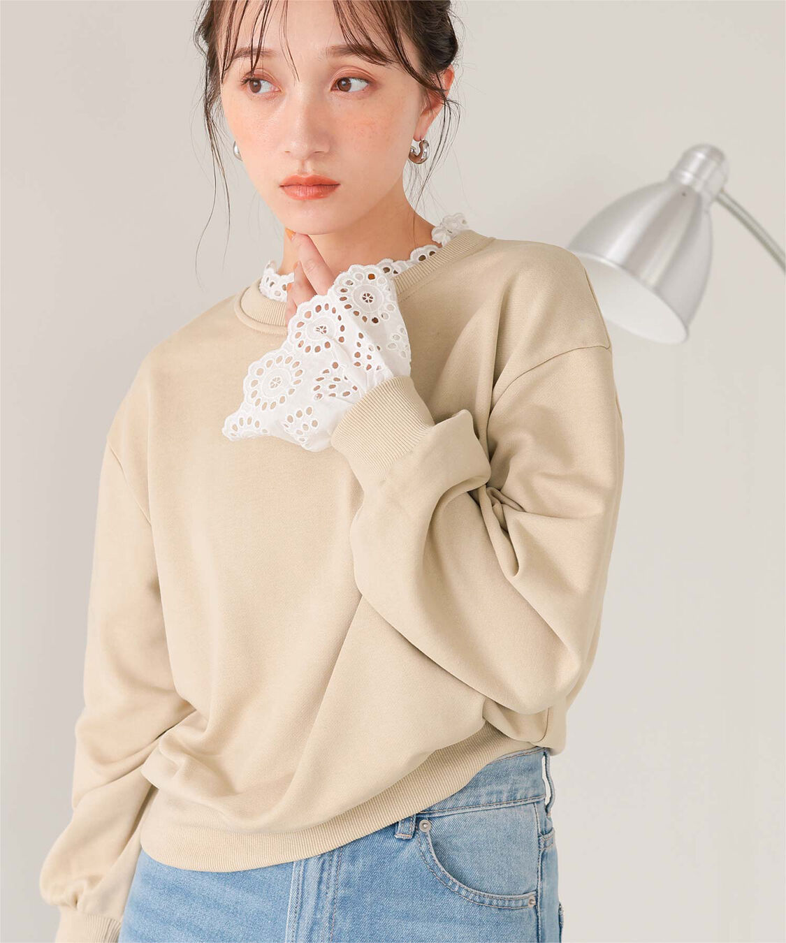 titivate「コットンレースドッキングスウェット」|スウェット・ジャージ|