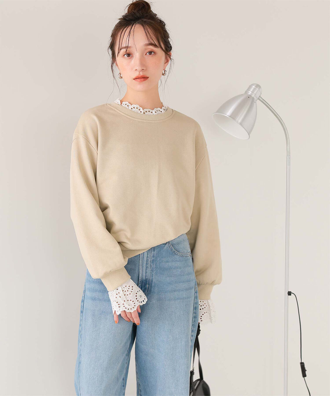 titivate「コットンレースドッキングスウェット」|スウェット・ジャージ|