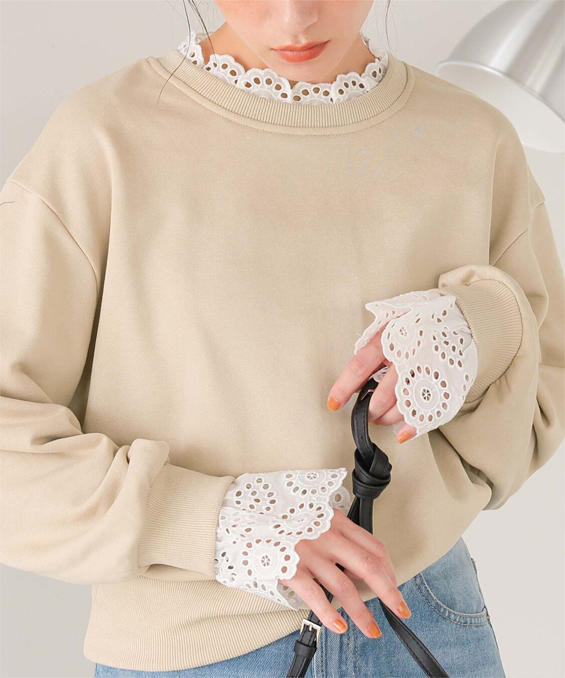 titivate「コットンレースドッキングスウェット」|スウェット・ジャージ|