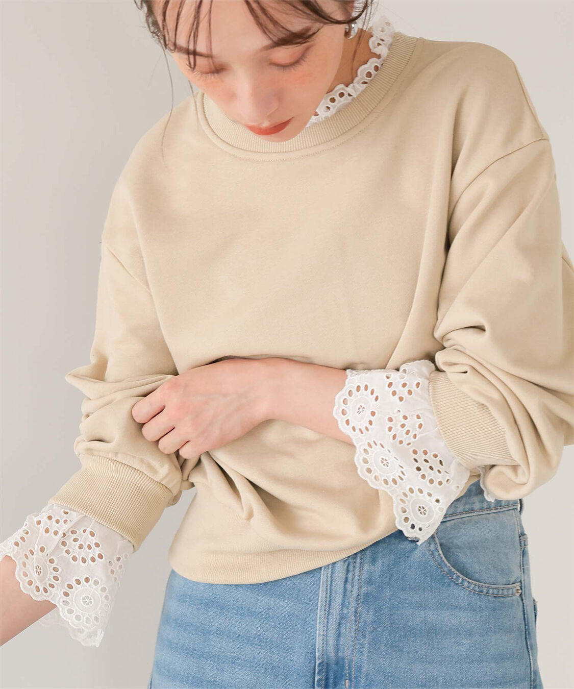 titivate「コットンレースドッキングスウェット」|スウェット・ジャージ|