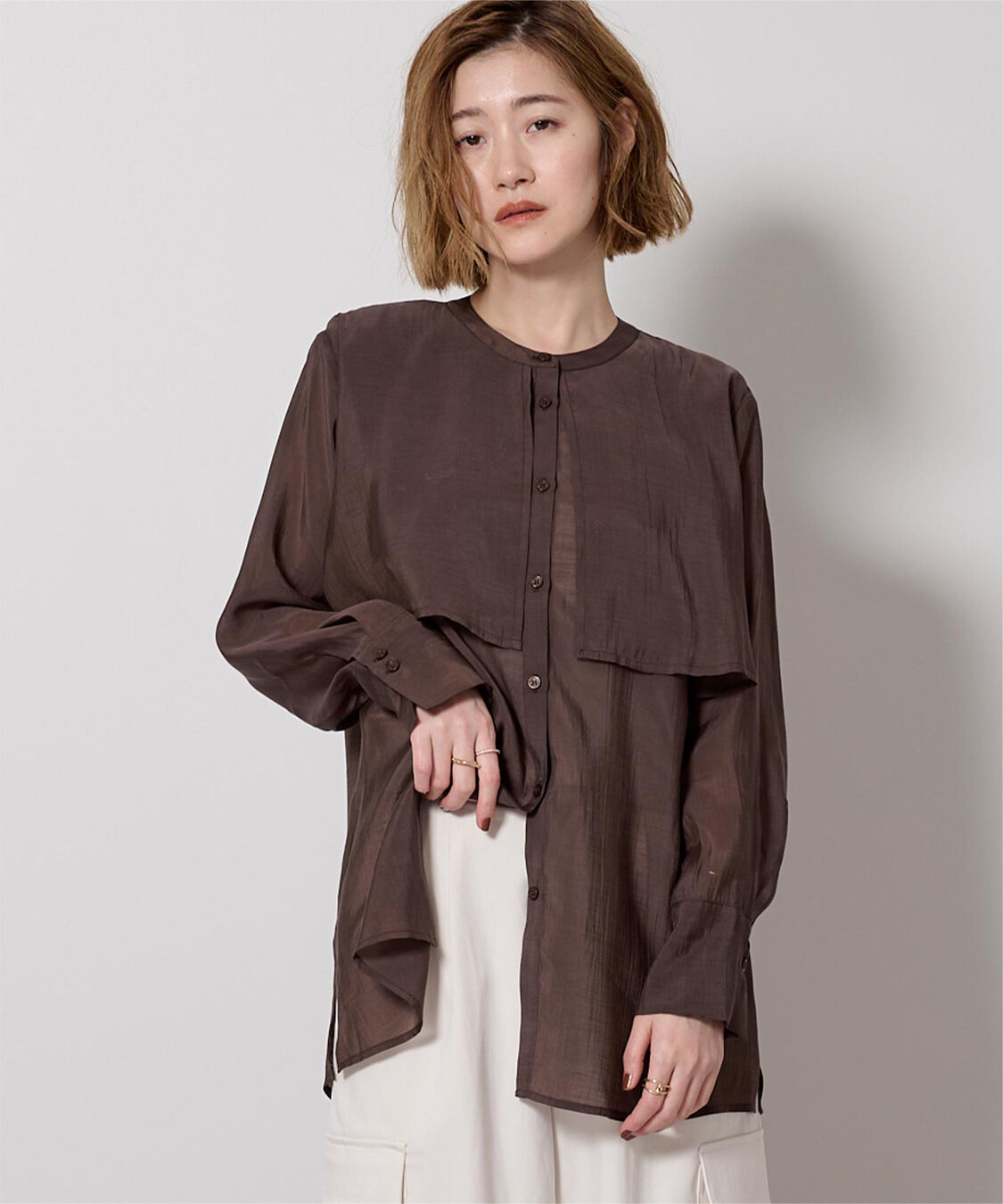 ur's「フライヨークバンドカラーシャツ」|シャツ・ブラウス|ブラウン