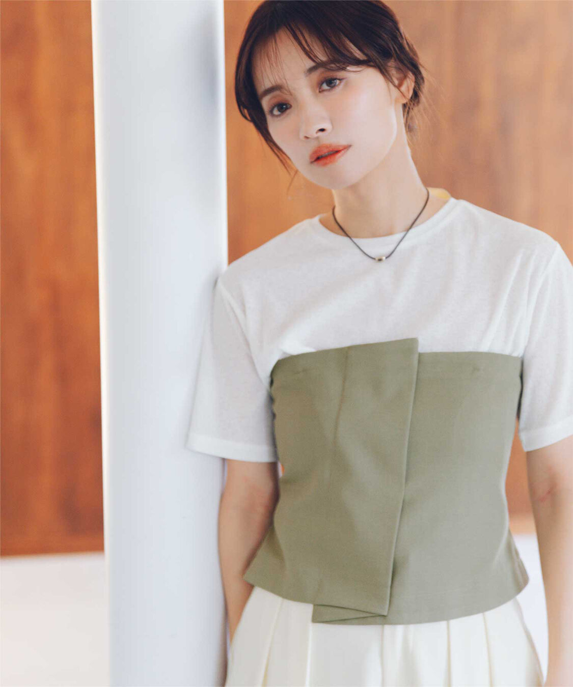 titivate「【赤埴奈津子さんS/Sコラボアイテム】ハーフスリーブシアーカットソートップス」|Tシャツ・カットソー|オフホワイト