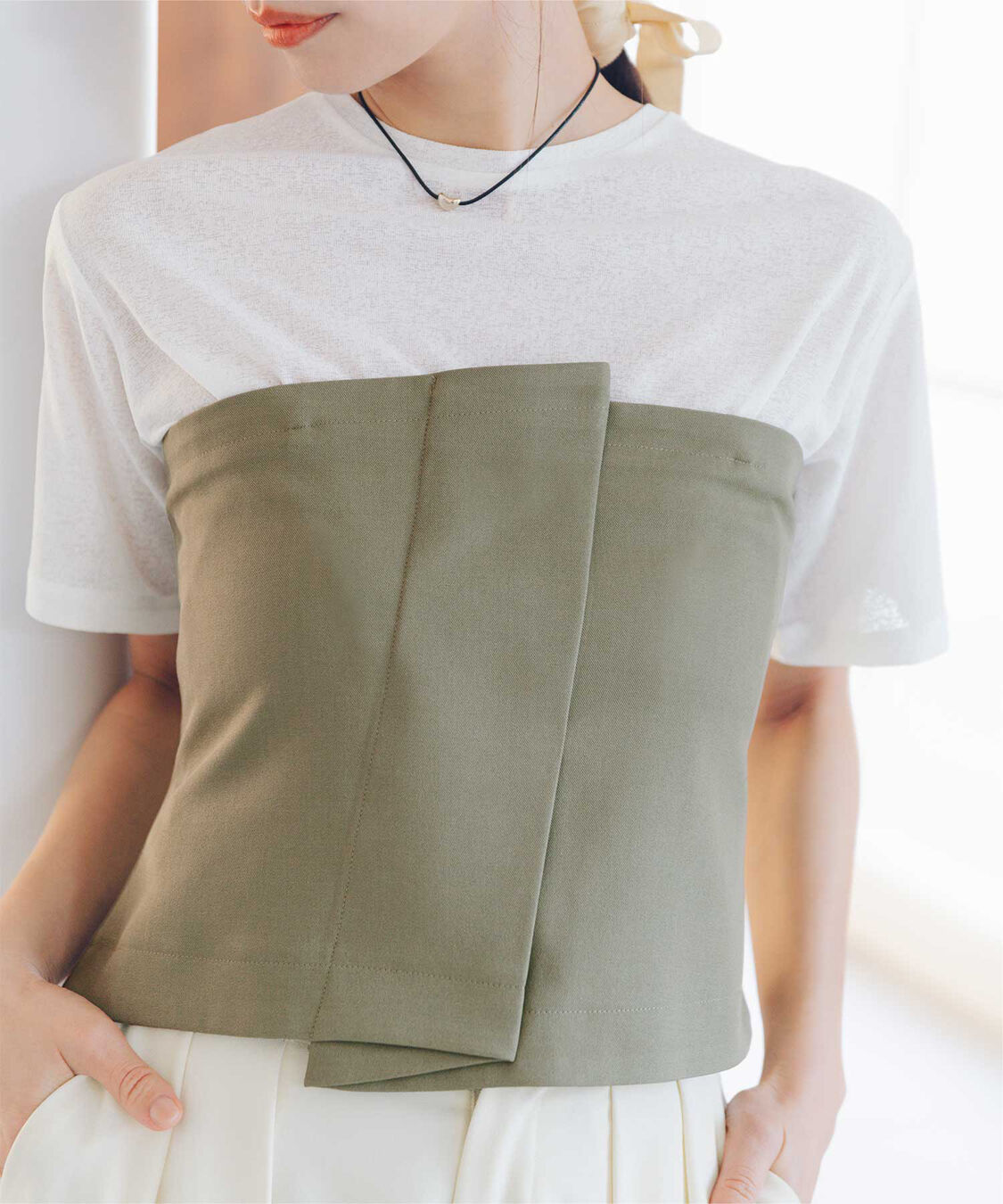 titivate「【赤埴奈津子さんS/Sコラボアイテム】ハーフスリーブシアーカットソートップス」|Tシャツ・カットソー|