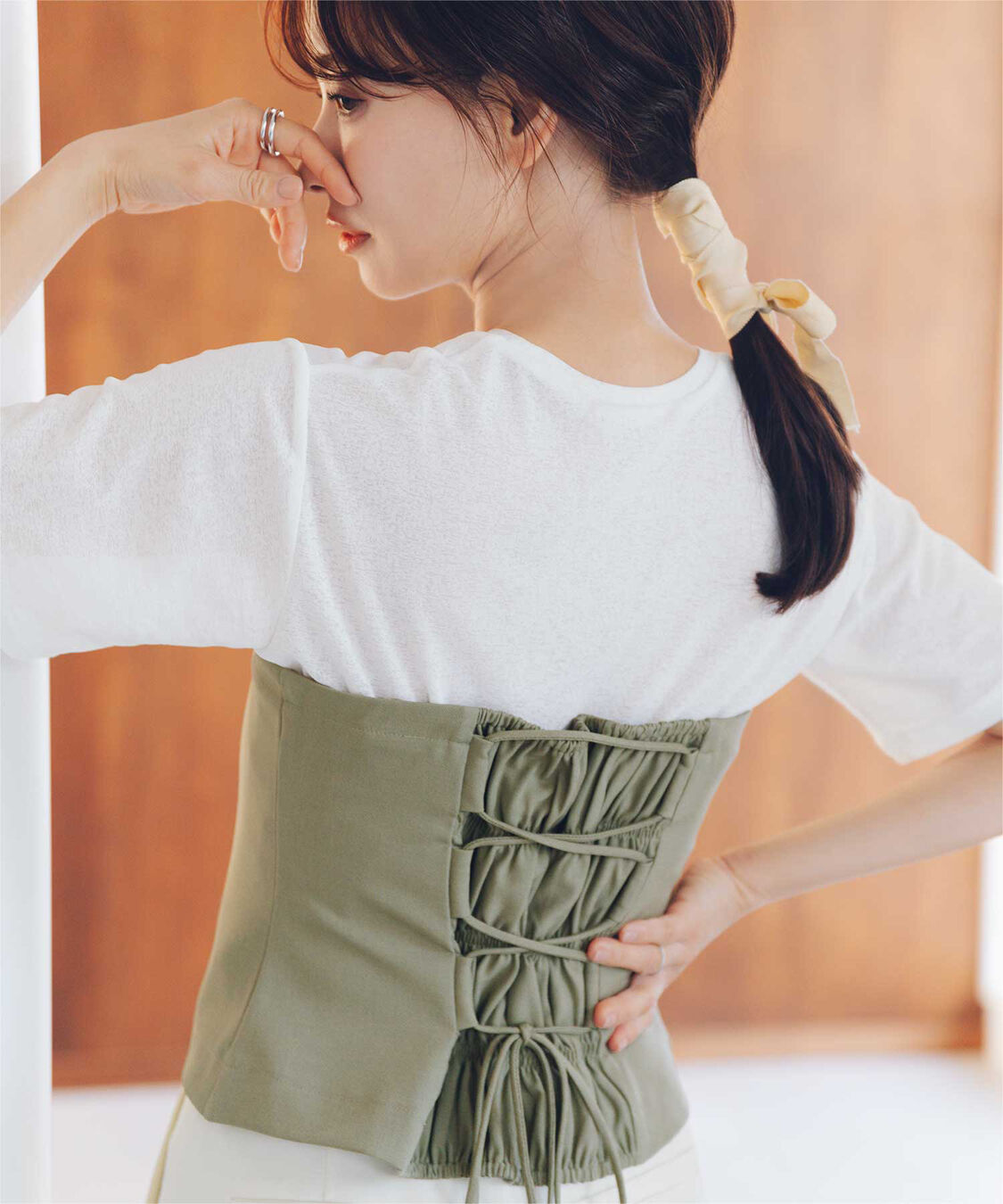 titivate「【赤埴奈津子さんS/Sコラボアイテム】ハーフスリーブシアーカットソートップス」|Tシャツ・カットソー|