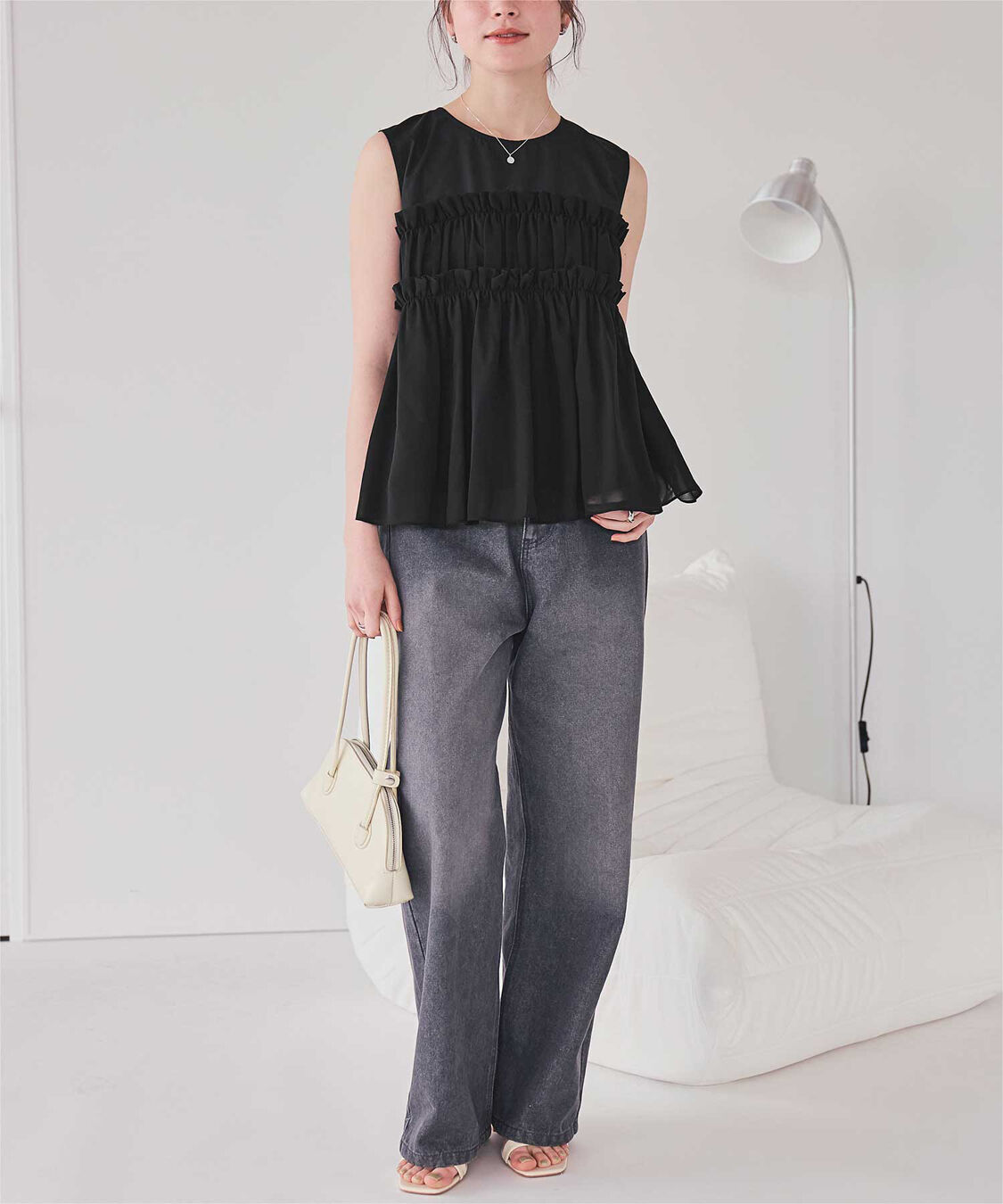 titivate「【赤埴奈津子さんS/Sコラボアイテム】シフォンフリルドッキングトップス」|Tシャツ・カットソー|