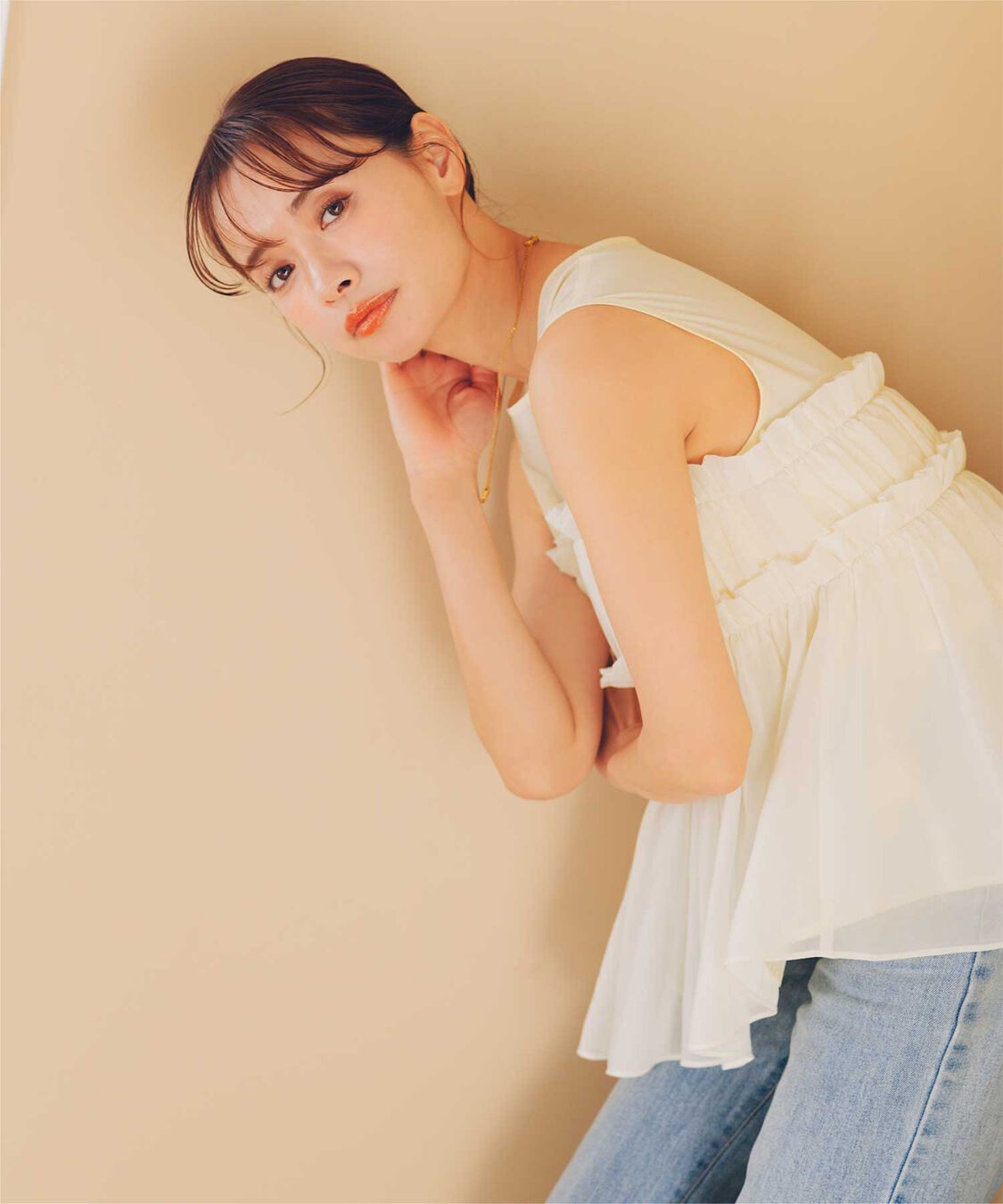 titivate「【赤埴奈津子さんS/Sコラボアイテム】シフォンフリルドッキングトップス」|Tシャツ・カットソー|