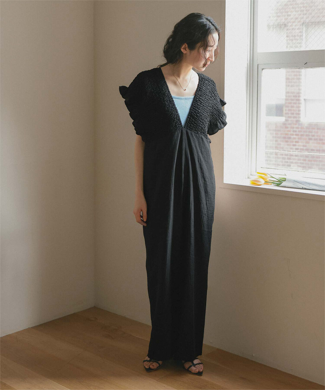 titivate「シャーリングフリルオールインワン」|オールインワン|ブラック