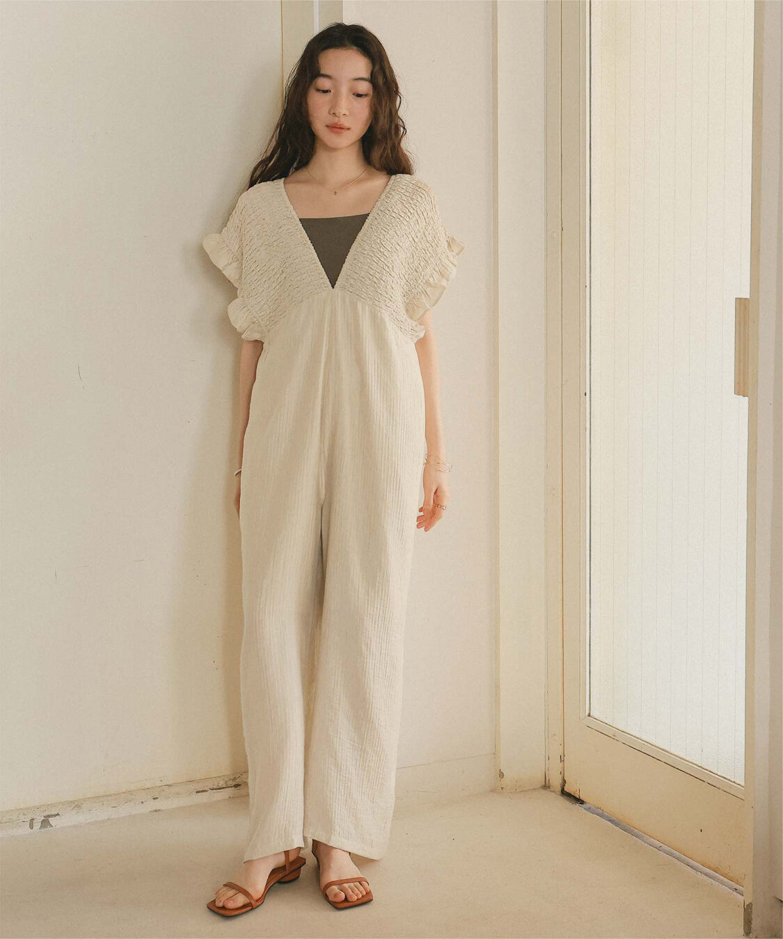 titivate「シャーリングフリルオールインワン」|オールインワン|ライトベージュ