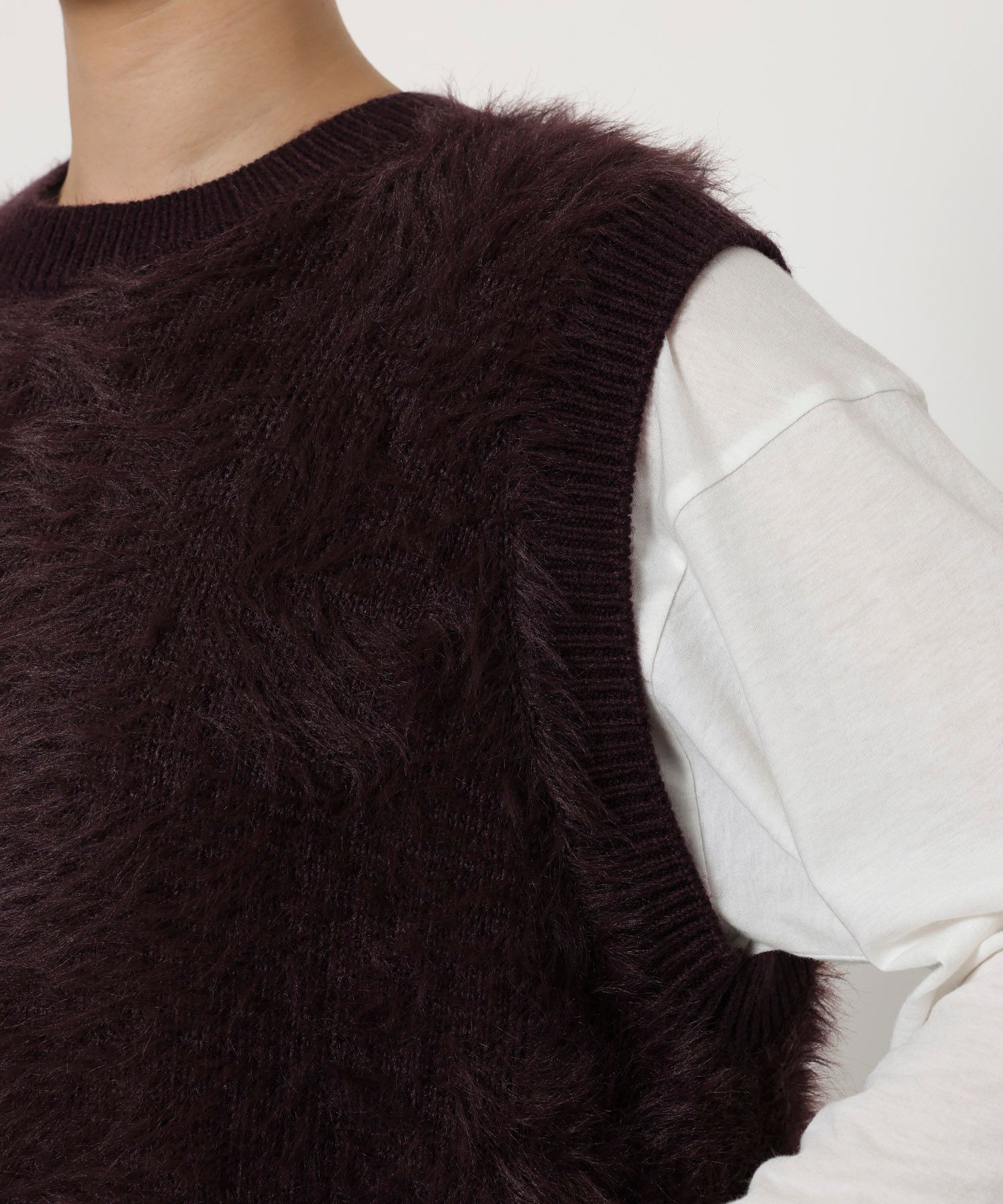 BABYLONE「ロングシャギーベスト」|ニット・セーター|