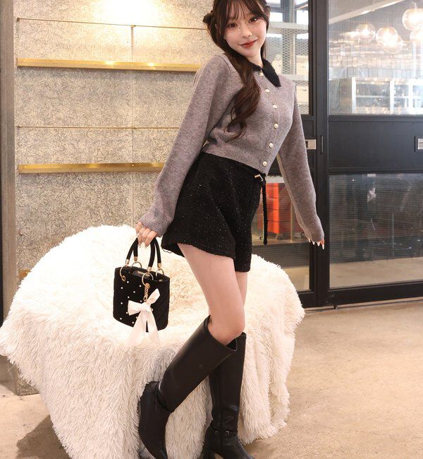  「シャギー襟配色ポロニット」|ニット・セーター|