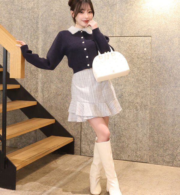  「シャギー襟配色ポロニット」|ニット・セーター|