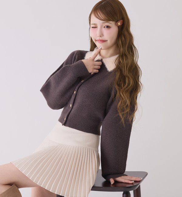  「シャギー襟配色ポロニット」|ニット・セーター|