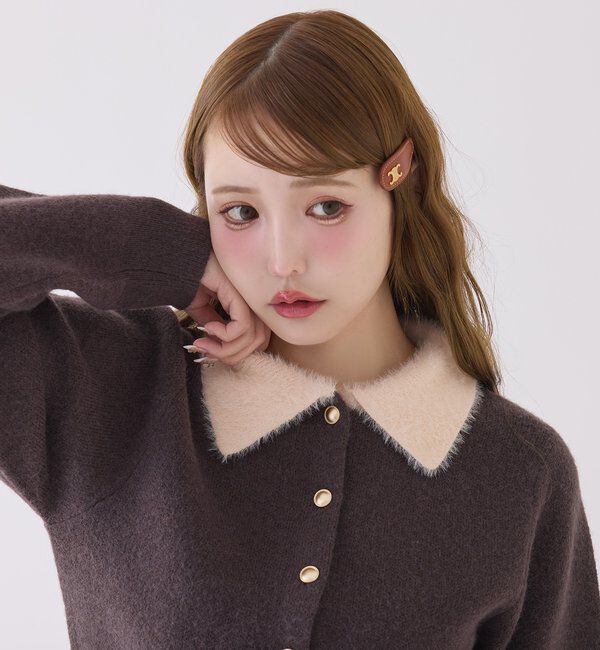  「シャギー襟配色ポロニット」|ニット・セーター|