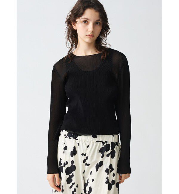 mizuiro ind「mizuiro ind プリーツクルーネックプルオーバー」|Tシャツ・カットソー|ブラック