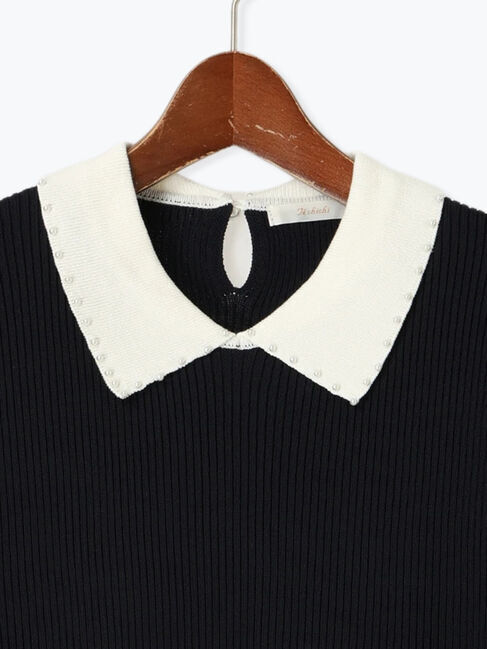 Te chichi「パールトリミングカラー5分袖ニット」|ニット・セーター|