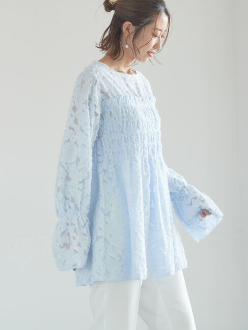 Te chichi「【宮本茉由着用】カットジャガードチュニックブラウス」|シャツ・ブラウス|サックスブルー