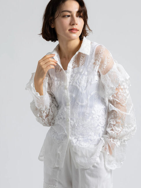 Te chichi「【Atelier ChouChou】オーガンジーレースフリルシャツブラウス」|シャツ・ブラウス|