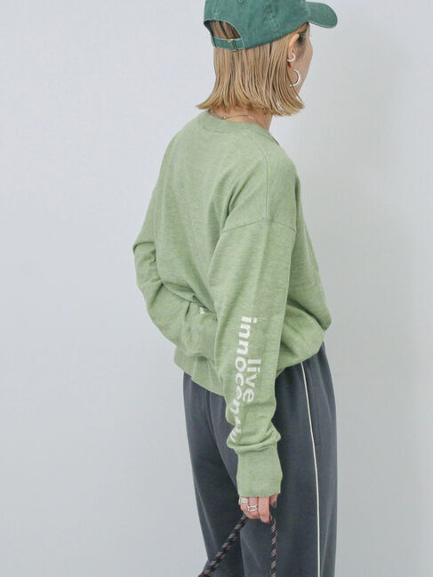 Samansa Mos2 blue「◎袖ロゴニットプルオーバー」|ニット・セーター|グリーン