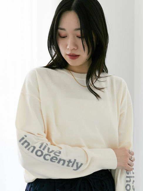 Samansa Mos2 blue「◎袖ロゴニットプルオーバー」|ニット・セーター|