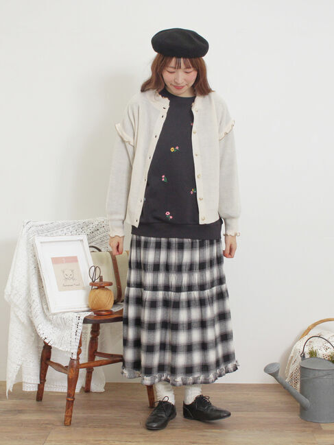 Samansa Mos2「配色メロー畦編みニットカーディガン」|カーディガン|