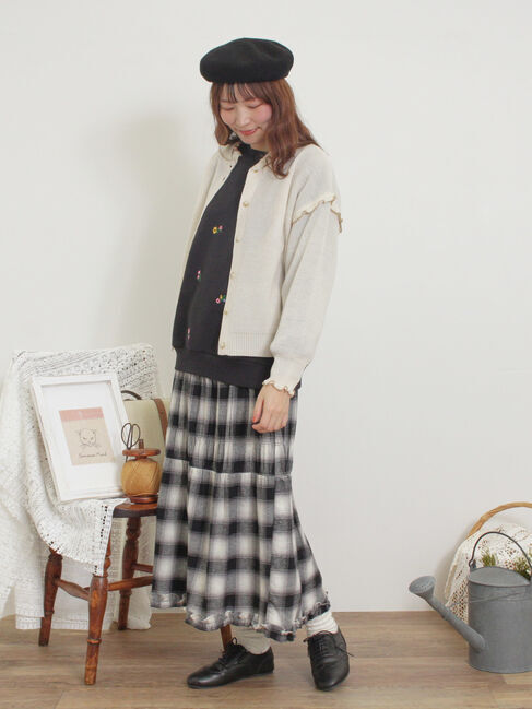 Samansa Mos2「配色メロー畦編みニットカーディガン」|カーディガン|