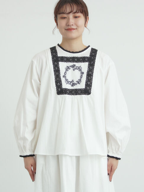 Samansa Mos2「胸元モチーフ刺繍レースブラウス」|シャツ・ブラウス|