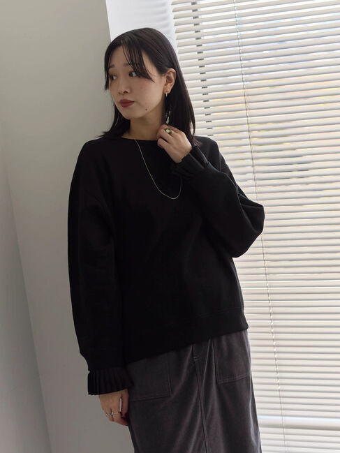 Samansa Mos2 blue「袖プリーツ裏起毛スウェット」|Tシャツ・カットソー|