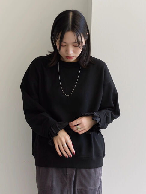 Samansa Mos2 blue「袖プリーツ裏起毛スウェット」|Tシャツ・カットソー|