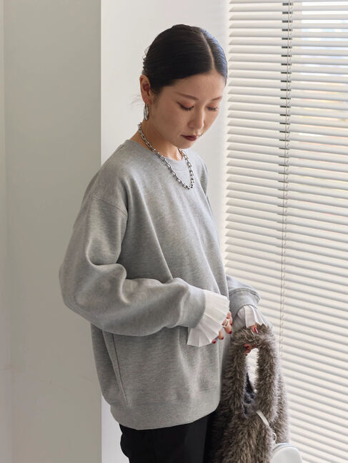 Samansa Mos2 blue「袖プリーツ裏起毛スウェット」|Tシャツ・カットソー|