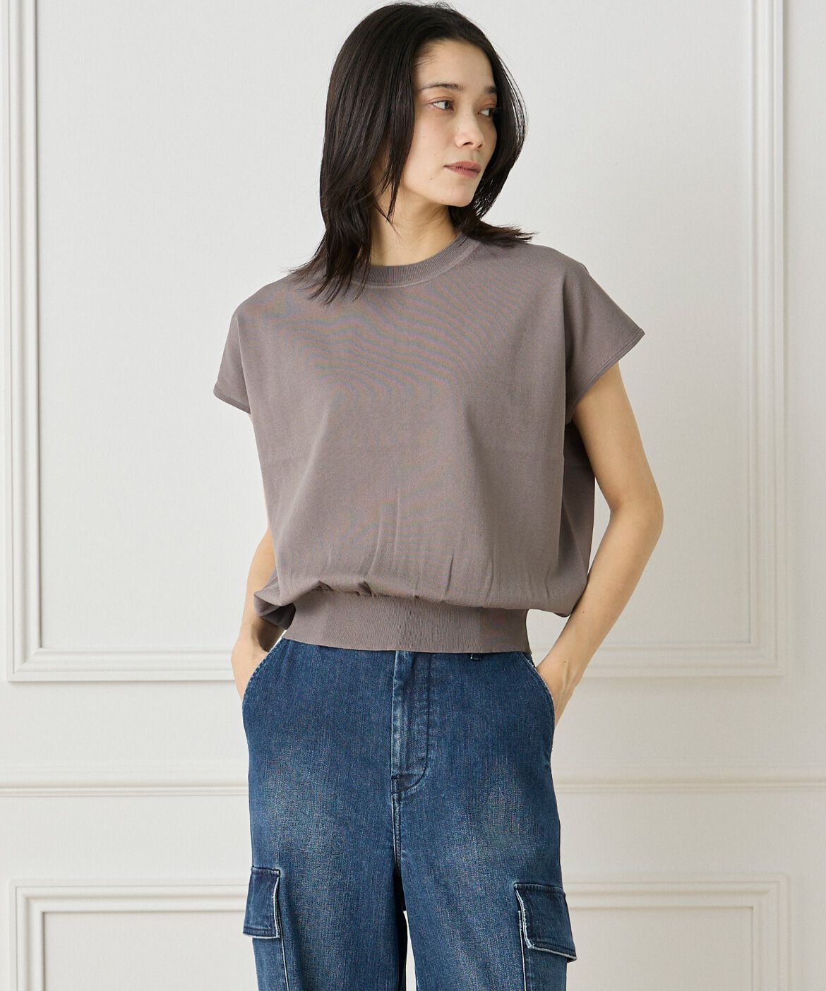 INED「フレンチスリーブニットプルオーバー」|ニット・セーター|カーキ3