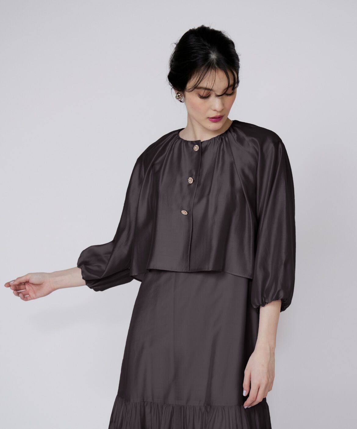 Maglie le cassetto「シアーショートブラウス」|シャツ・ブラウス|ブラック