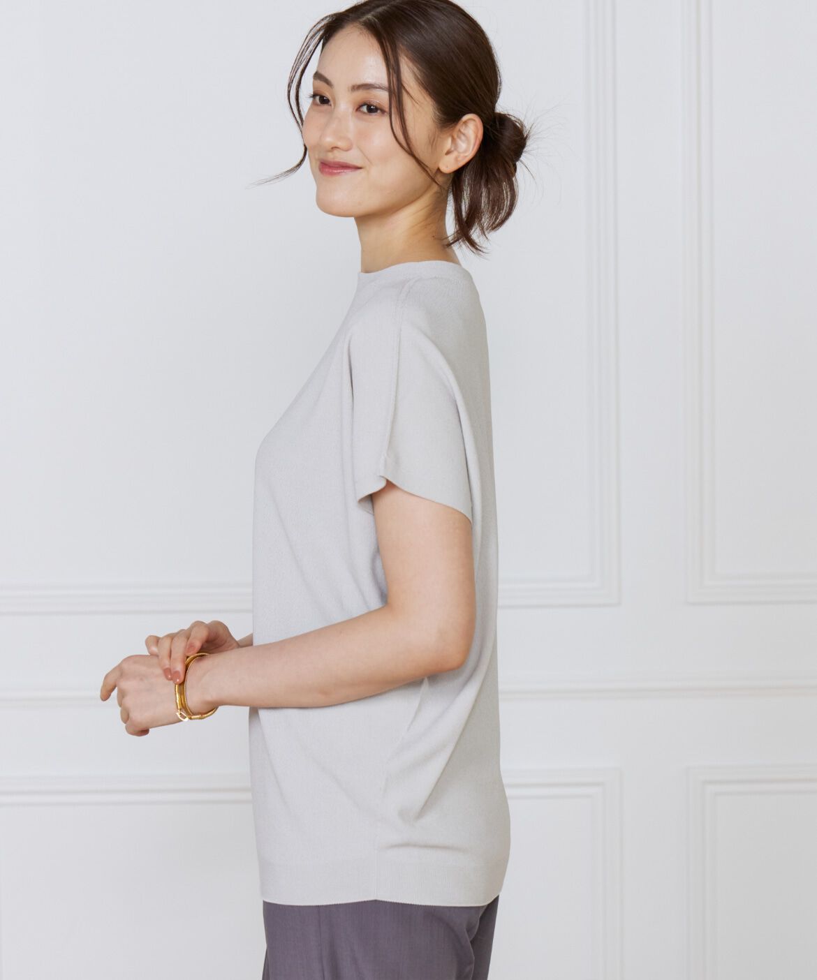 7-IDconcept.「ホールガーメントフレンチスリーブプルオーバー」|ニット・セーター|グレーベージ 3