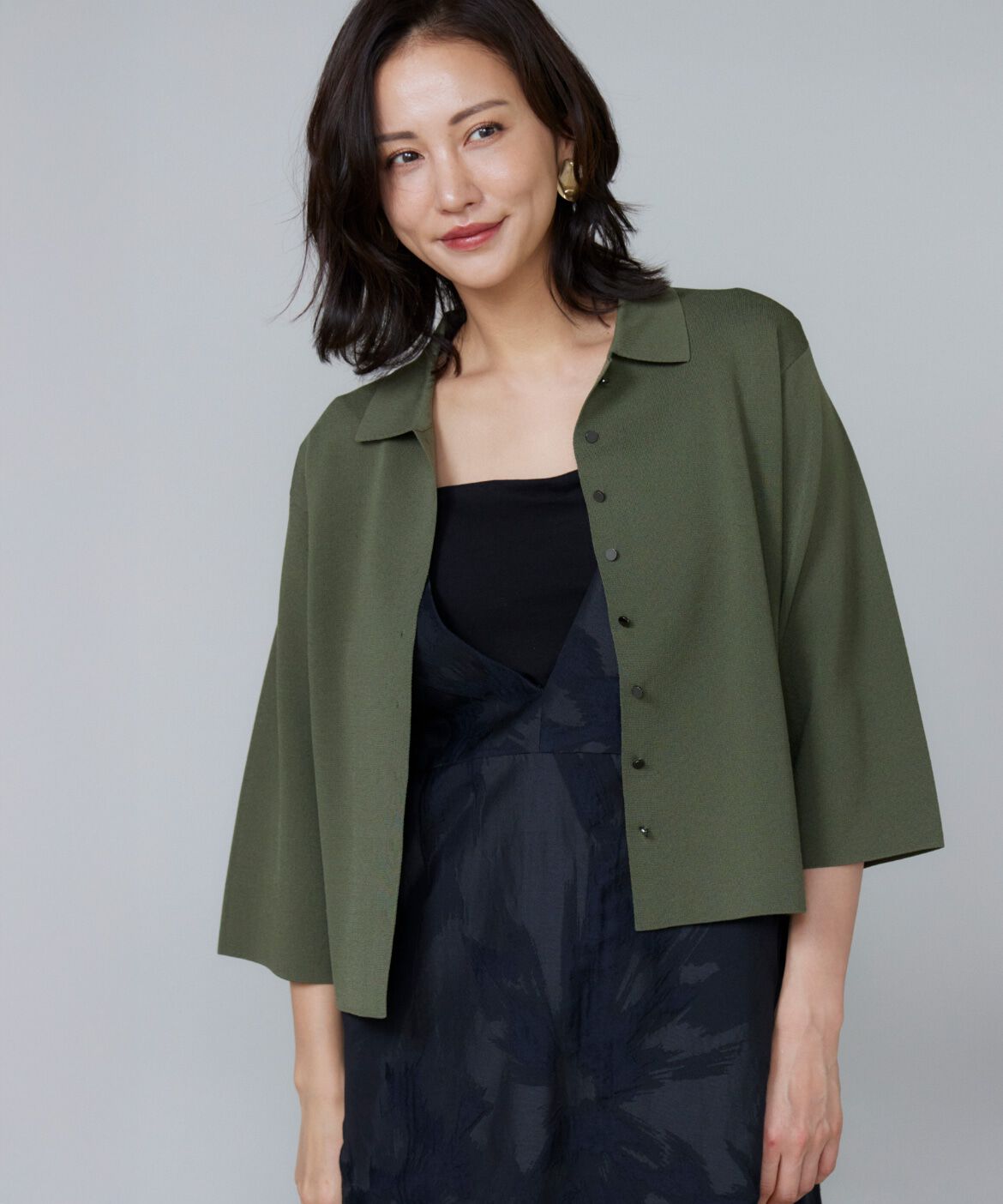 Le Souk「ミラノリブ衿付きプルオーバー」|ニット・セーター|カーキ3