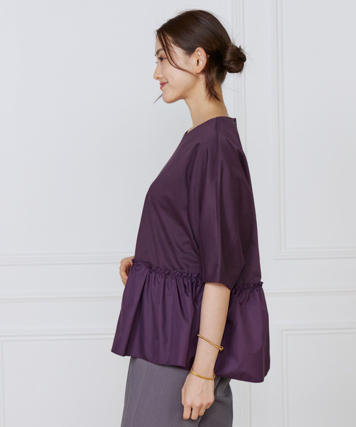 Le Souk「《大きいサイズ》異素材フリルカットプルオーバー」|Tシャツ・カットソー|