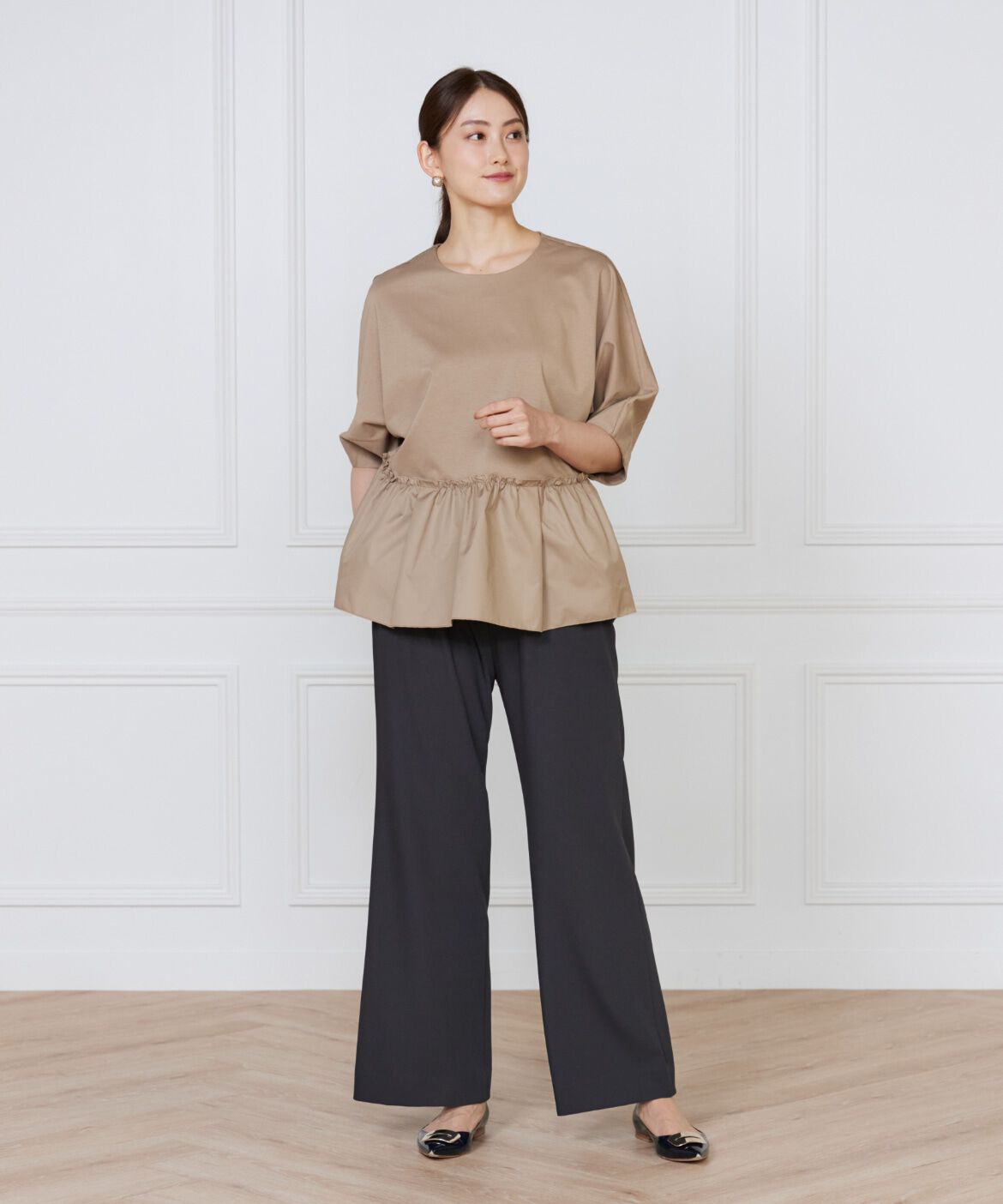 Le Souk「《大きいサイズ》異素材フリルカットプルオーバー」|Tシャツ・カットソー|