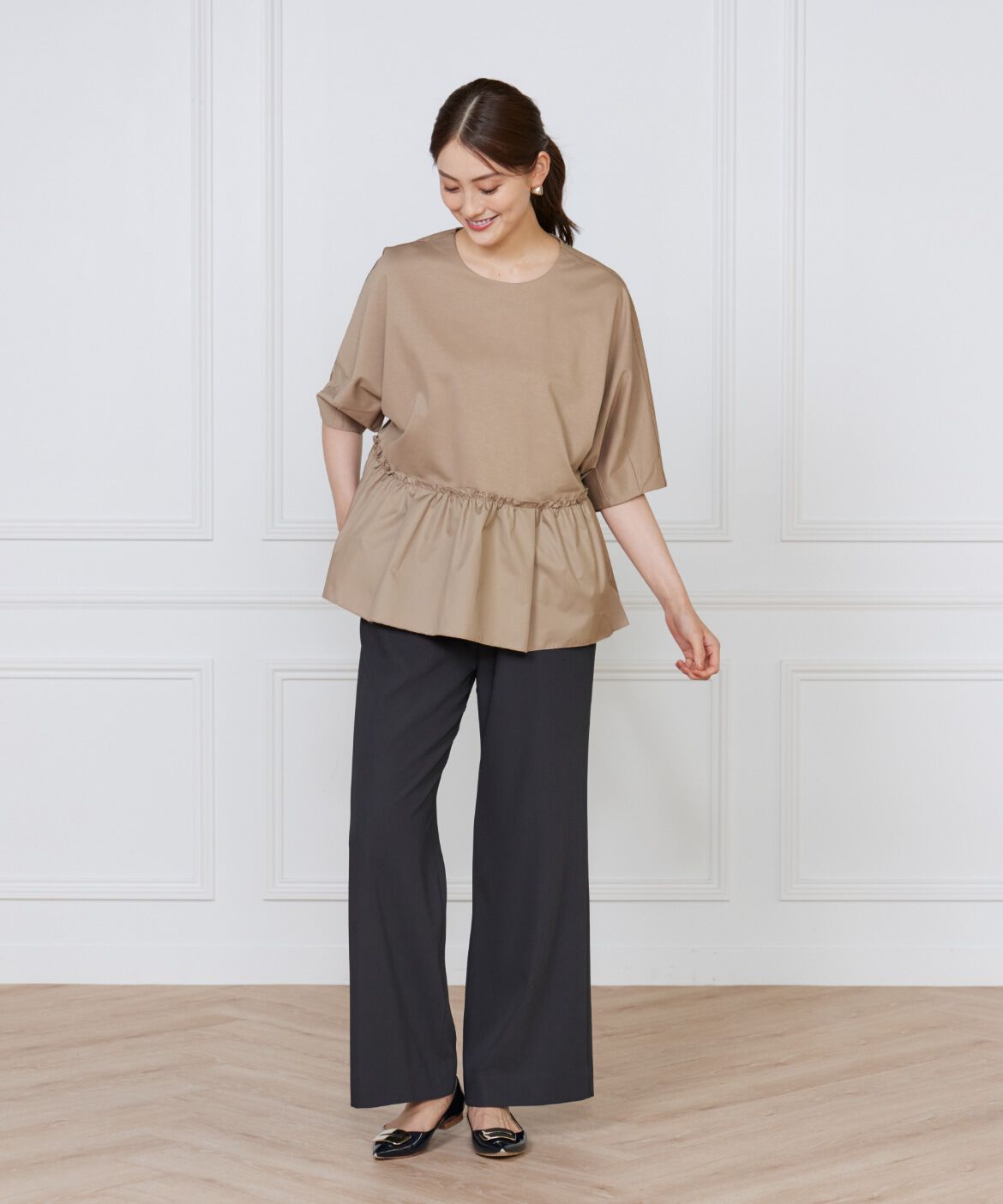 Le Souk「《大きいサイズ》異素材フリルカットプルオーバー」|Tシャツ・カットソー|