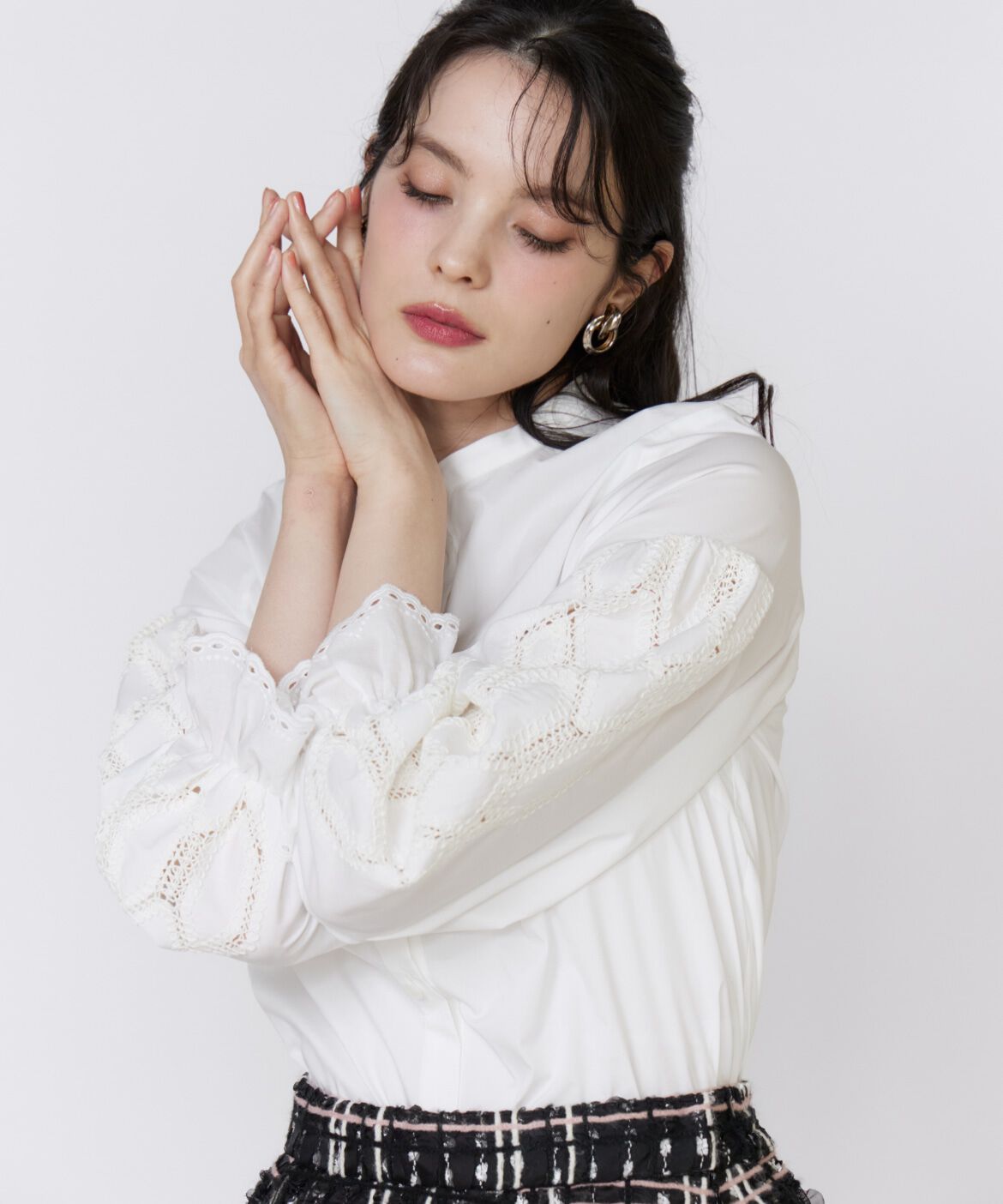 Maglie le cassetto「《大きいサイズ》刺繍レースドッキングブラウス」|シャツ・ブラウス|