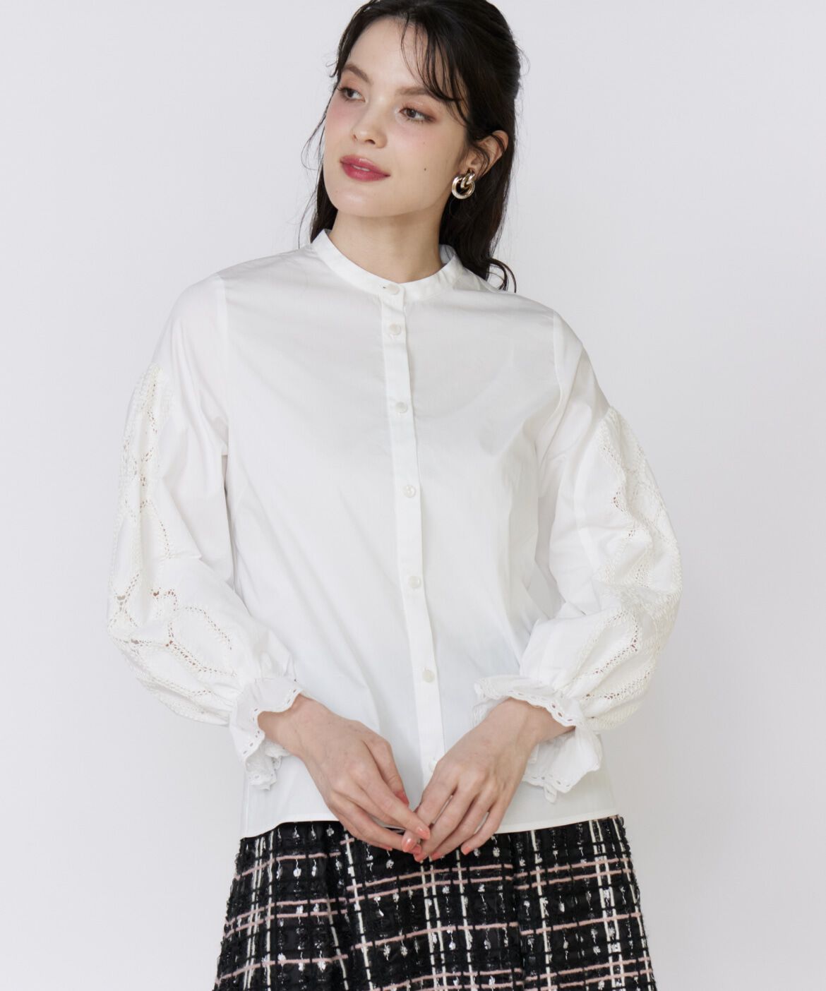Maglie le cassetto「《大きいサイズ》刺繍レースドッキングブラウス」|シャツ・ブラウス|