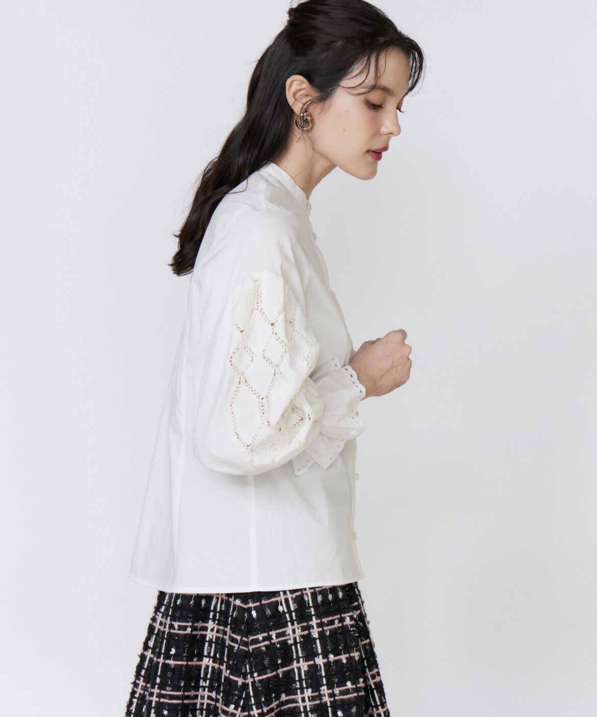 Maglie le cassetto「《大きいサイズ》刺繍レースドッキングブラウス」|シャツ・ブラウス|