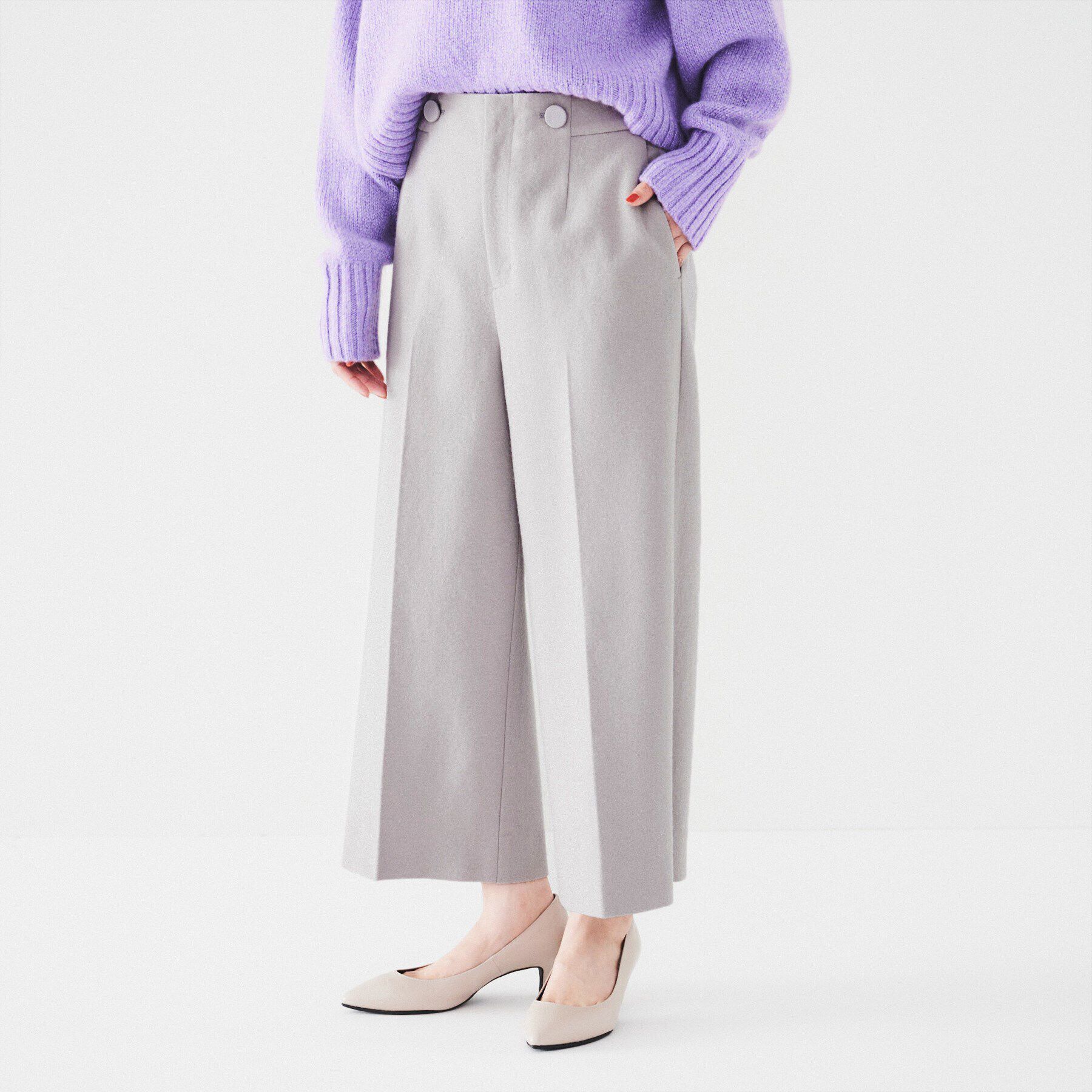UNTITLED「【後ろウエストゴム/センタープレス】ウールミルドスムース ワイドパンツ」|その他|ライトグレー(011